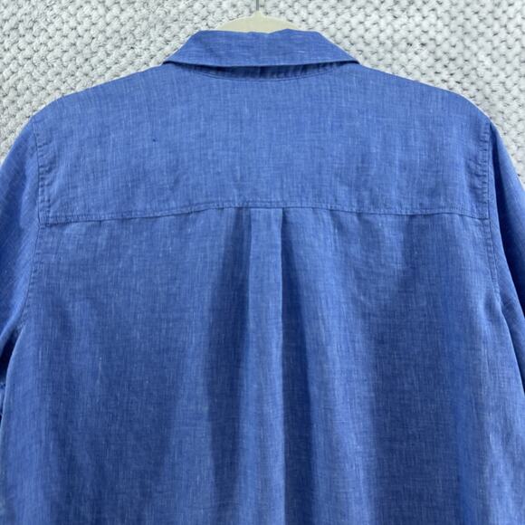 Chicos Top Womens 2 US12 Blue Linen Chambray Button Front 3/4 Sleeves Casual - Picture 7 of 12